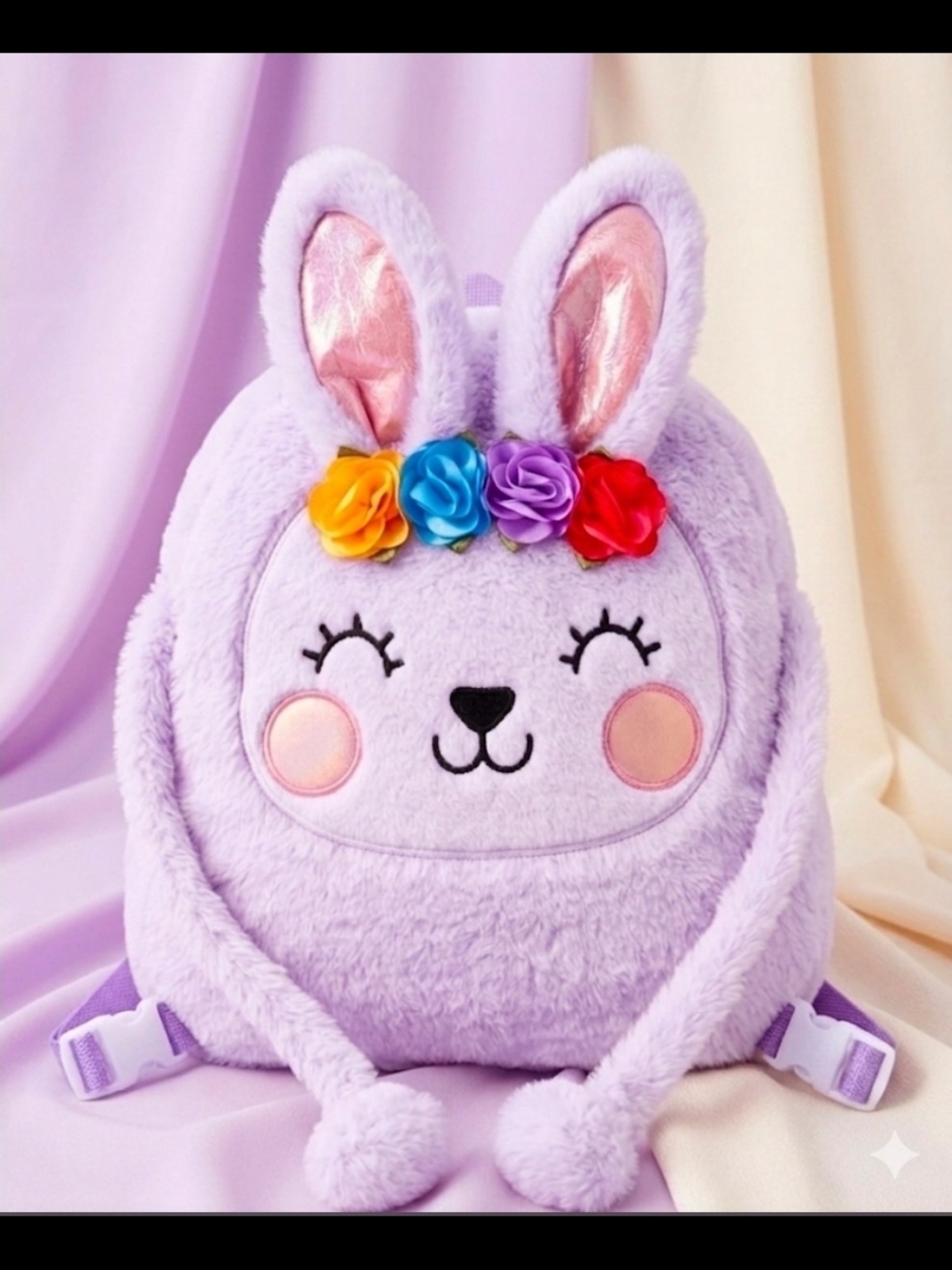 Plush Lavender Bunny Backpack with Blanket Inside-EUC
